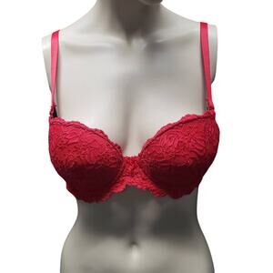 Red Floral Lace Padded Wire Bra | Size 34B